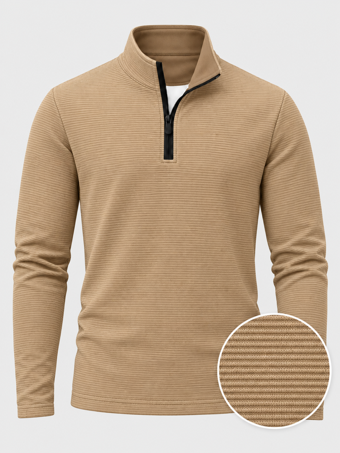 Sand Beige Horizontal Ribbed Texture Print Performance Golf Quarter-Zip Pullover