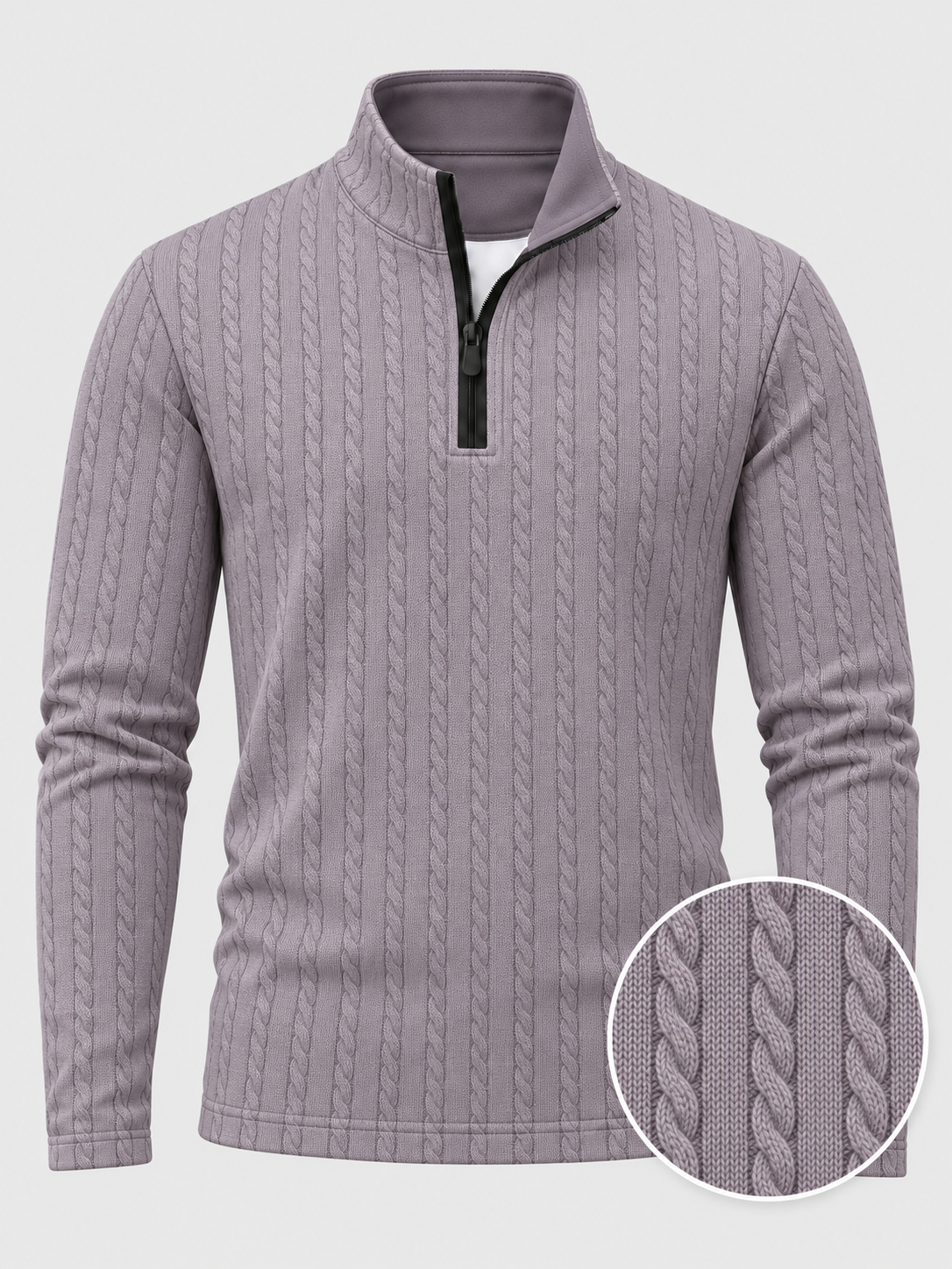Dusty Lavender Cable Knit Print Performance Golf Quarter-Zip Pullover