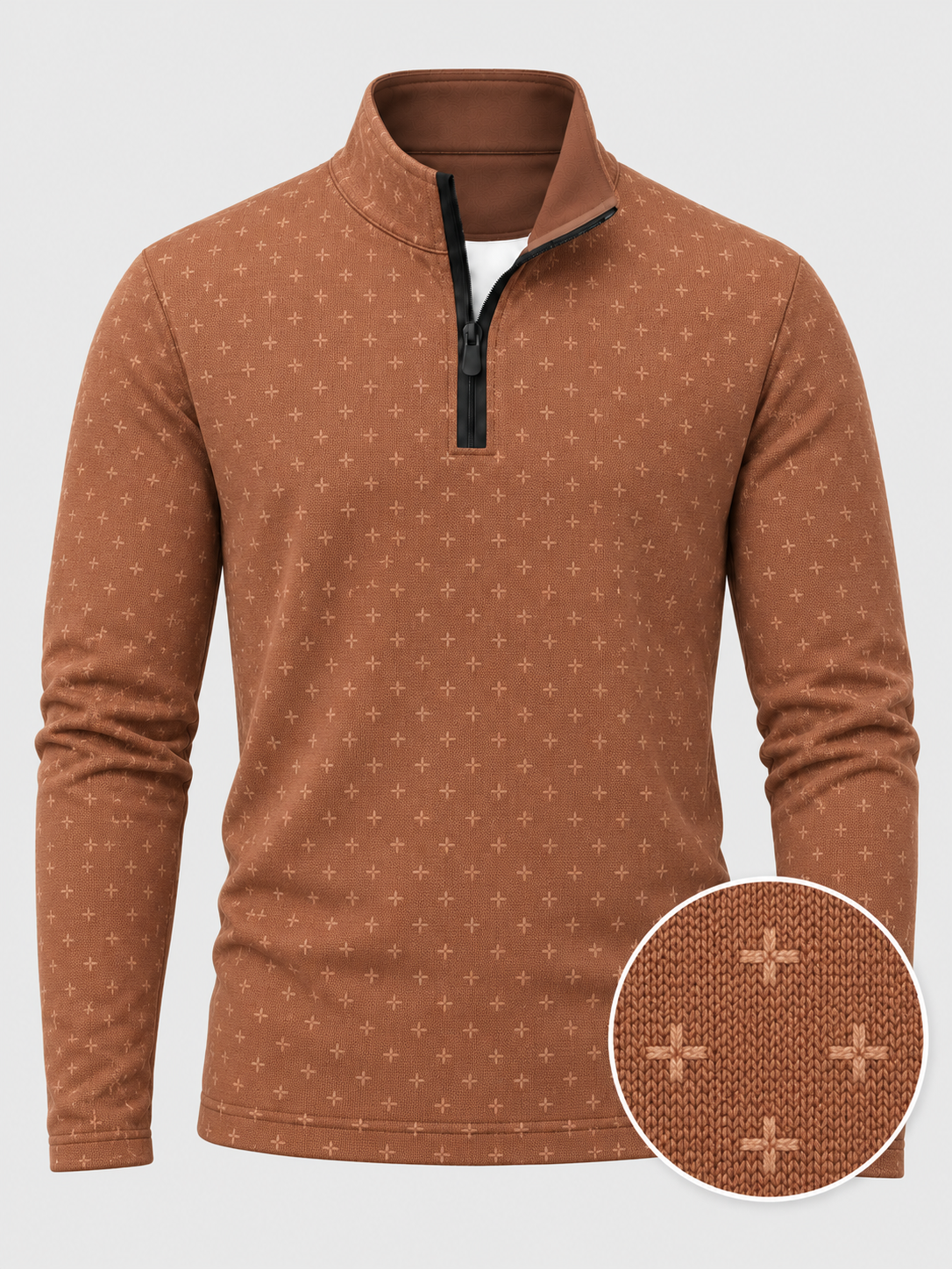 Terracotta Micro Cross Print Performance Golf Quarter-Zip Pullover