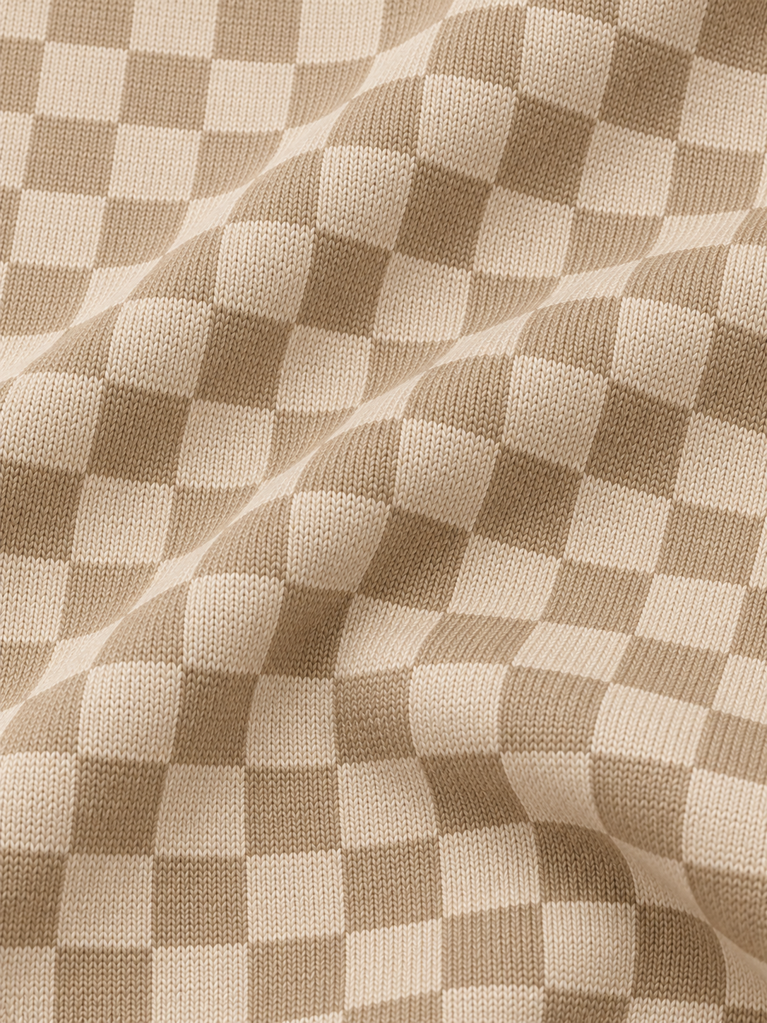 Cream Beige Checkerboard Print Performance Golf Quarter-Zip Pullover