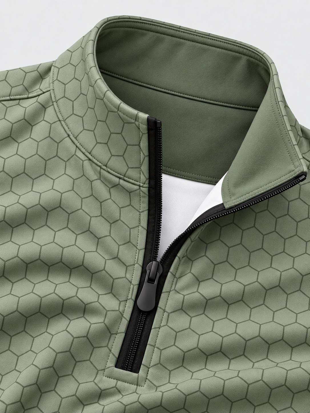 Sage Green Honeycomb Print Performance Golf Quarter-Zip Pullover