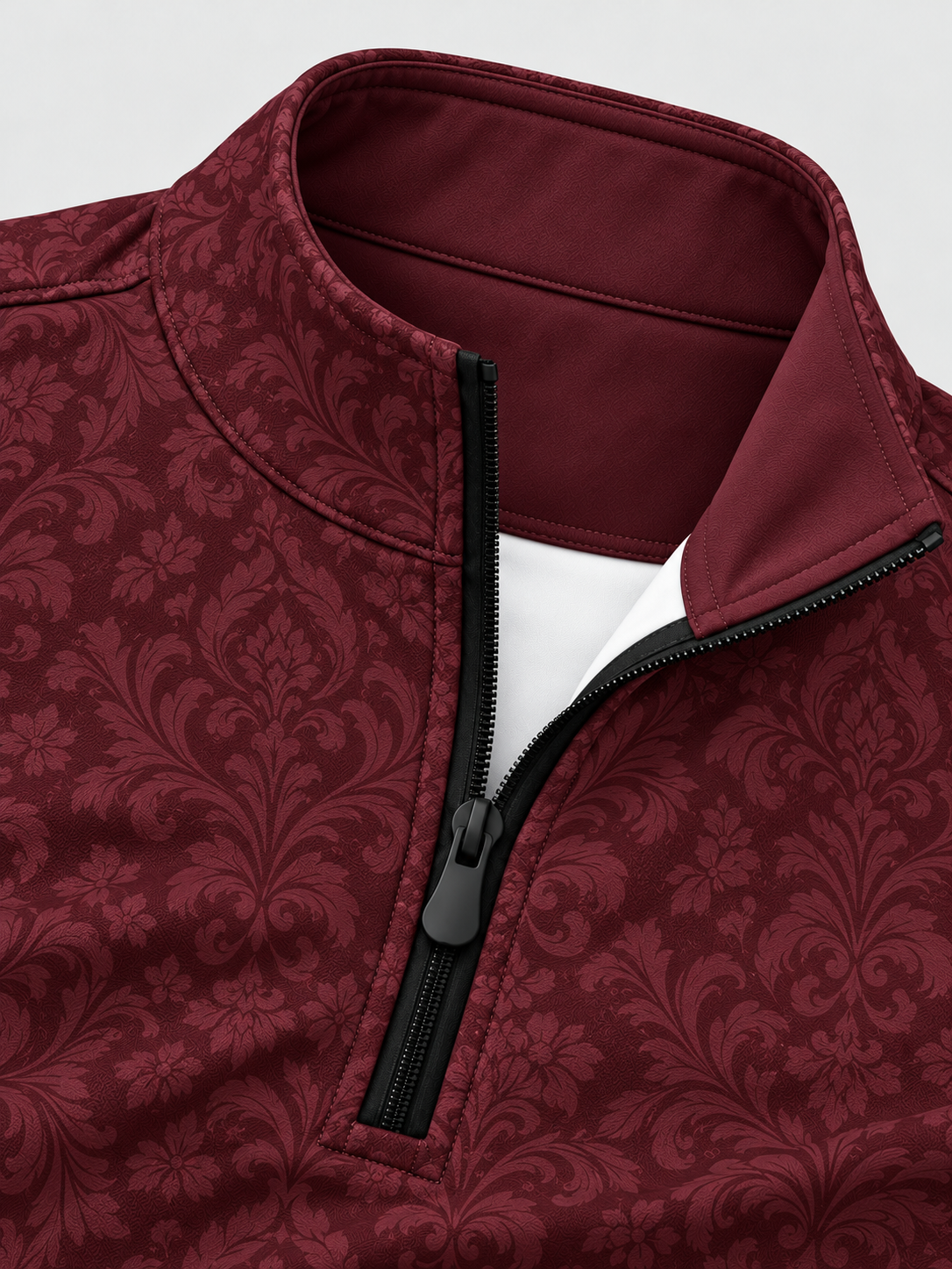 Burgundy Ornate Damask Print Performance Golf Quarter-Zip Pullover