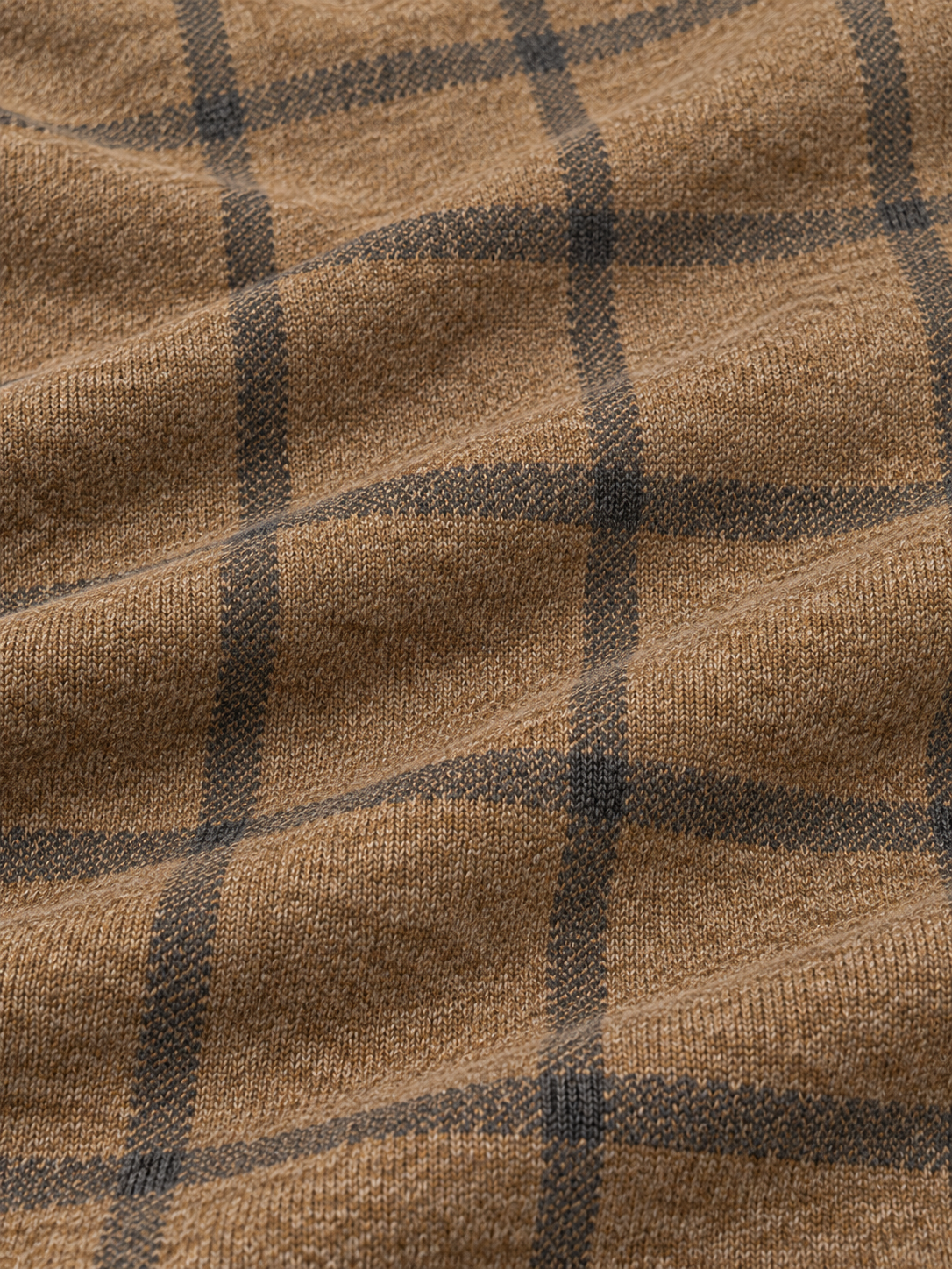 Camel Brown Windowpane Plaid Print Performance Golf Quarter-Zip Pullover