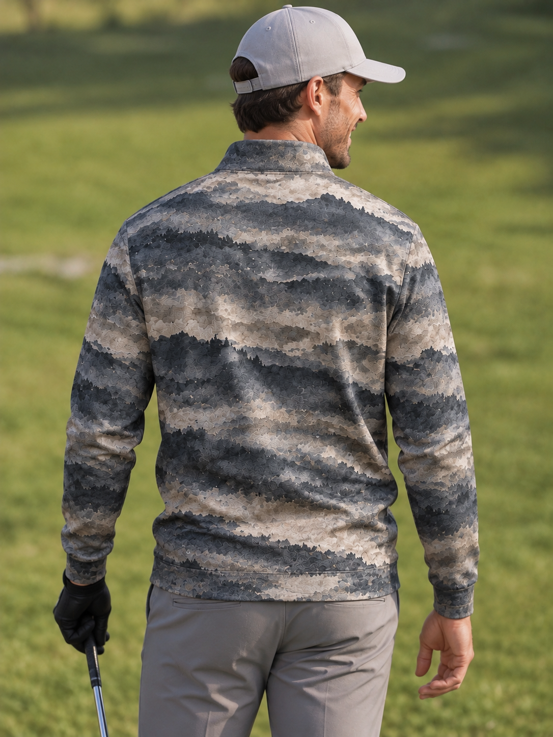 Slate Blue Misty Mountain Landscape Print Performance Golf Quarter-Zip Pullover