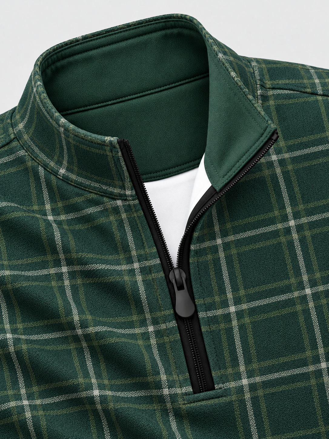 Evergreen Windowpane Plaid Print Performance Golf Quarter-Zip Pullover