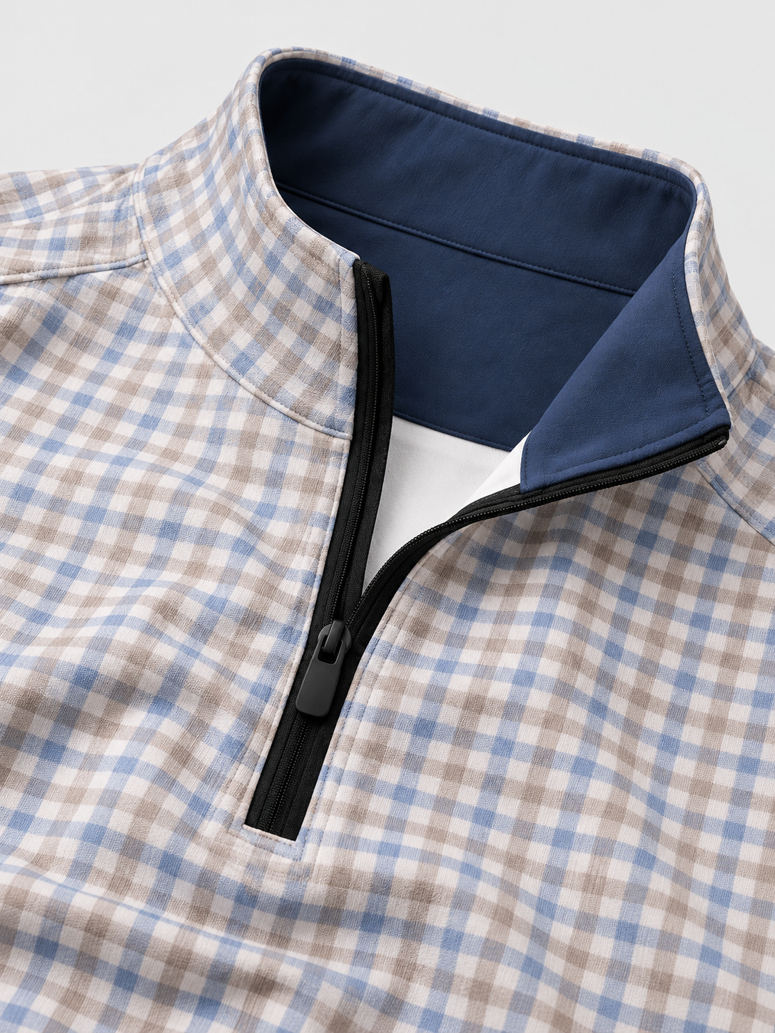 Blue Beige Plaid Performance Golf Quarter-Zip Pullover