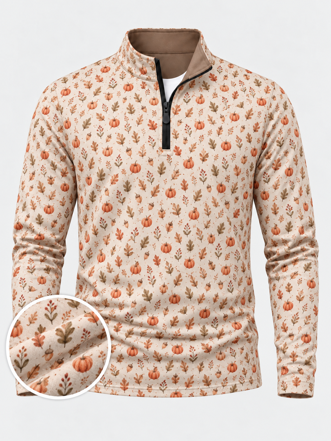 Cream Pumpkin Print Performance Golf Quarter-Zip Pullover