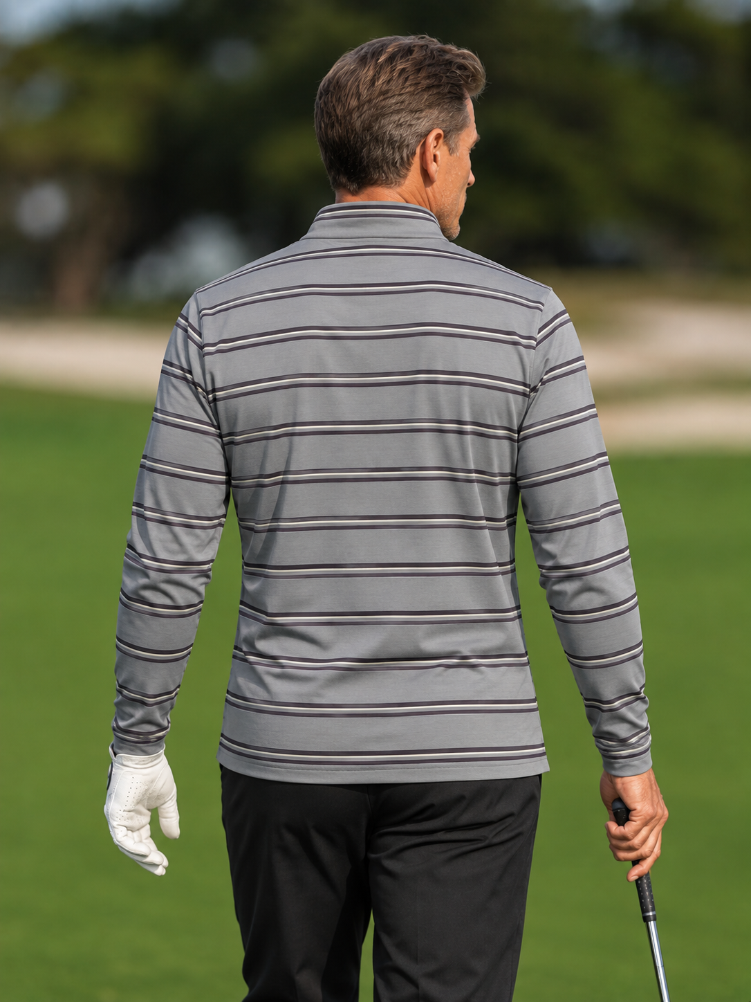Heather Gray Fine-Line Stripe Performance Golf Quarter-Zip Pullover