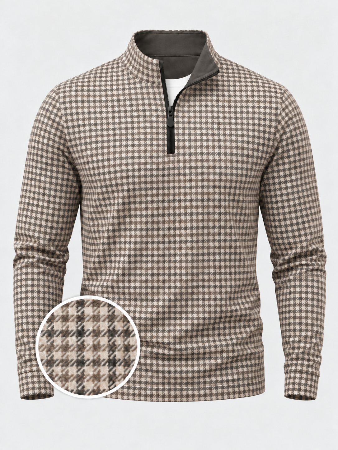 Brown Houndstooth Performance Golf Quarter-Zip Pullover