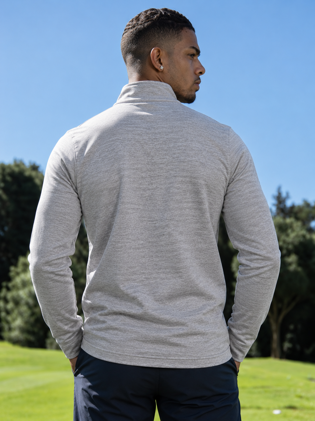 Light Gray Textured Performance Golf Quarter-Zip Pullover