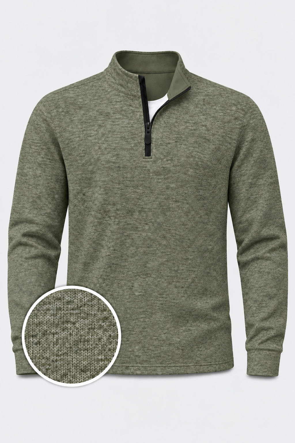 Sage Green Marled Knit Golf Quarter-Zip Pullover