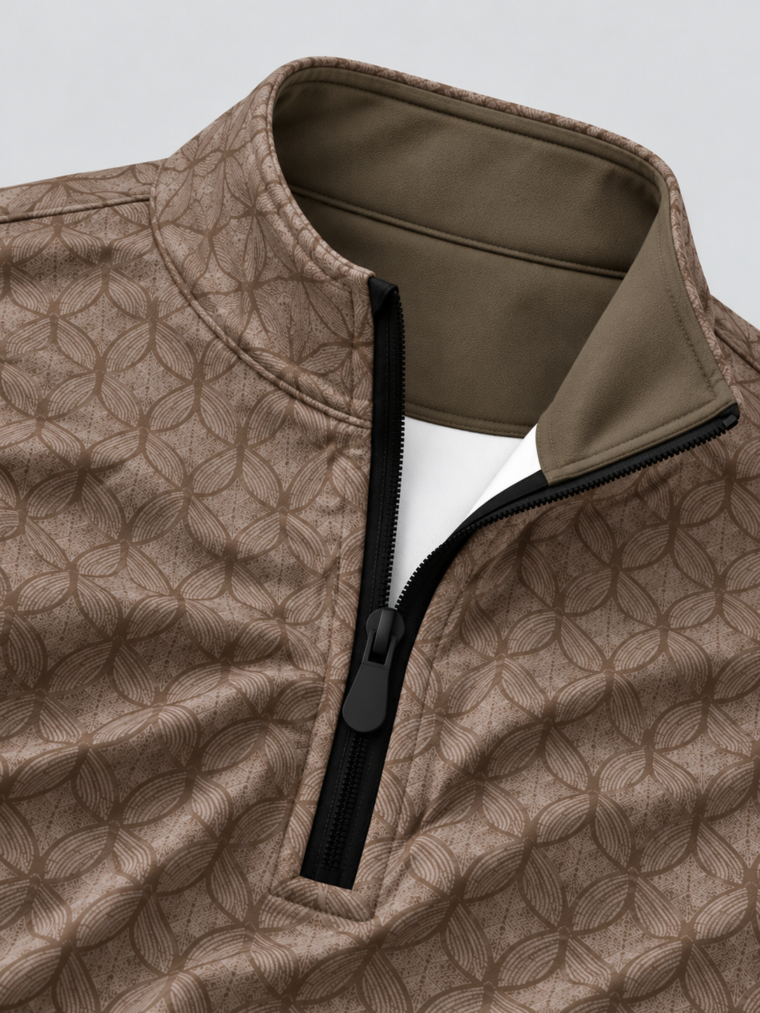 Taupe Brown Geometric Print Performance Golf Quarter-Zip Pullover