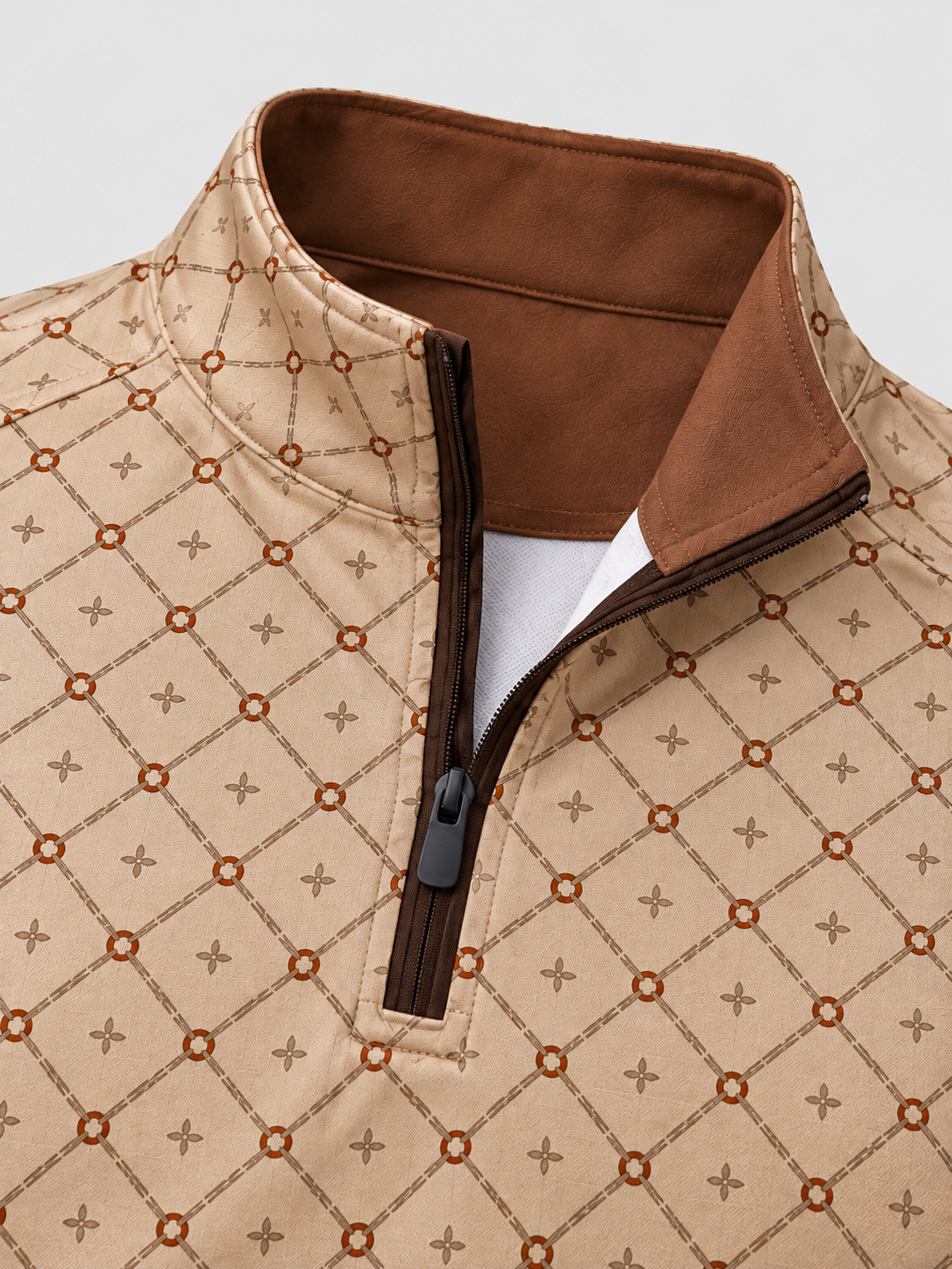 Tan Geometric Print Performance Golf Quarter Zip Pullover