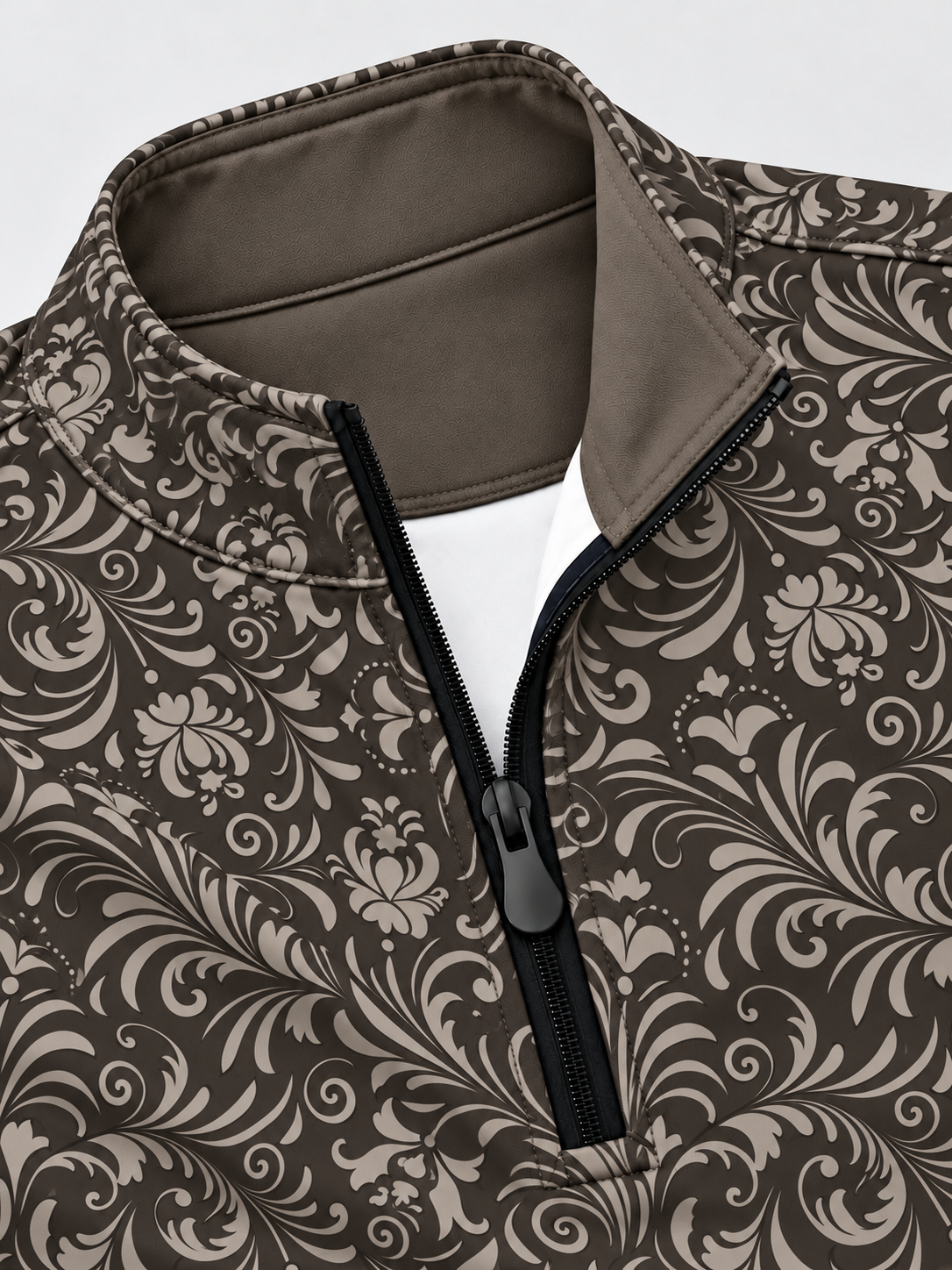 Dark Brown Vintage Floral Print Performance Golf Quarter-Zip Pullover
