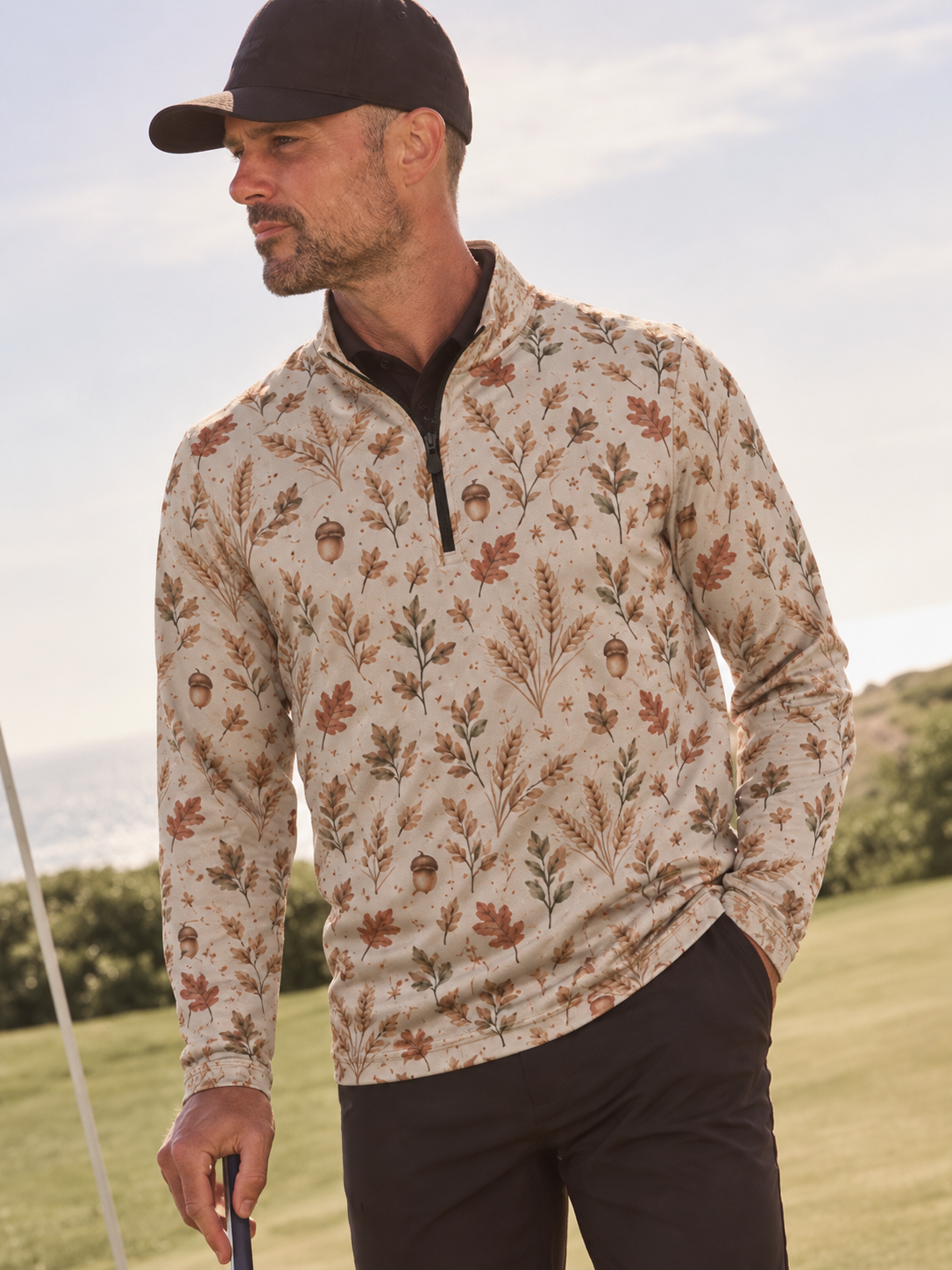 Cream Autumn Floral Performance Golf Quarter-Zip Pullover