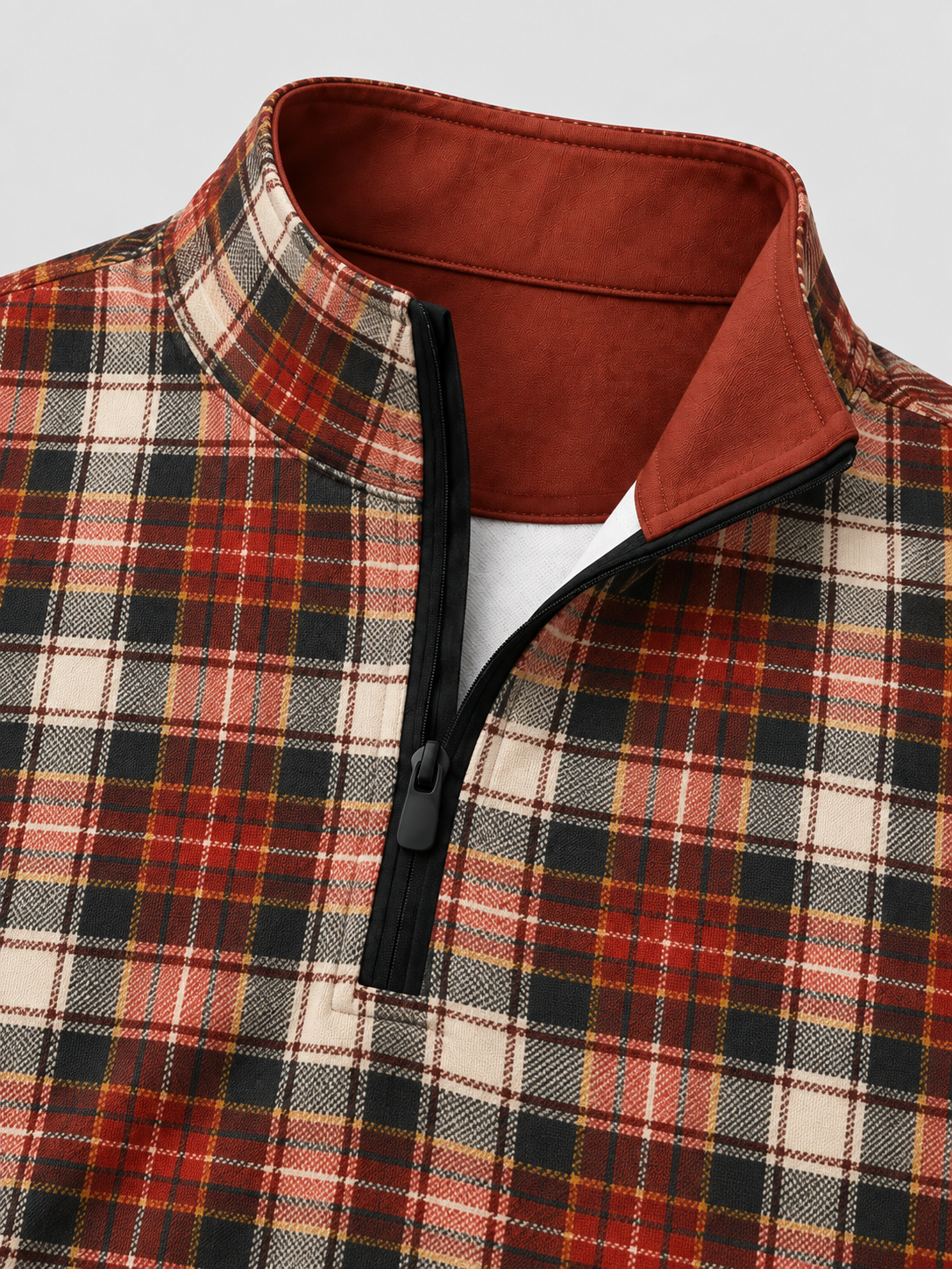 Crimson Cream and Black Plaid Performance Golf Quarter-Zip Pullover
