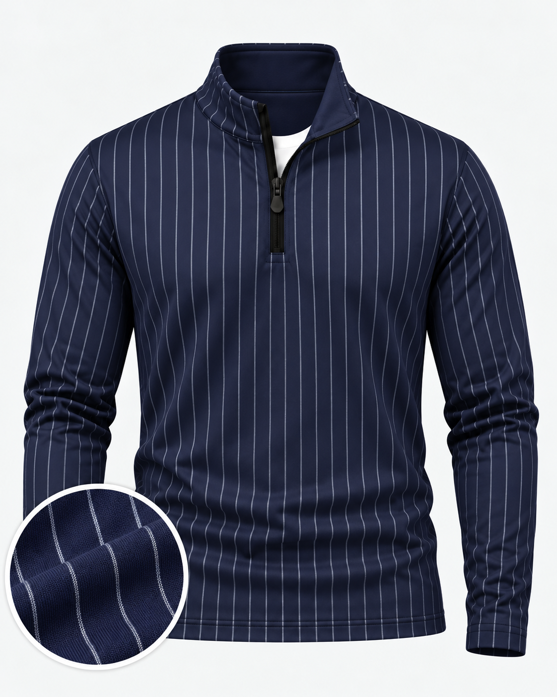 Navy Blue Pinstripe Performance Golf Quarter-Zip Pullover