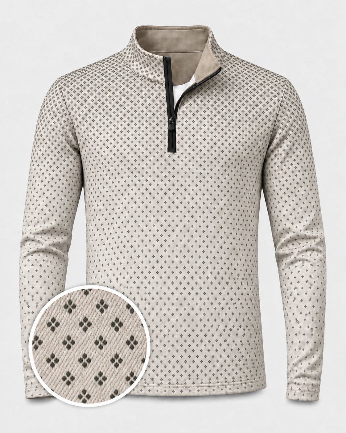 Ivory Fade Micro Pattern Quarter-Zip Pullover
