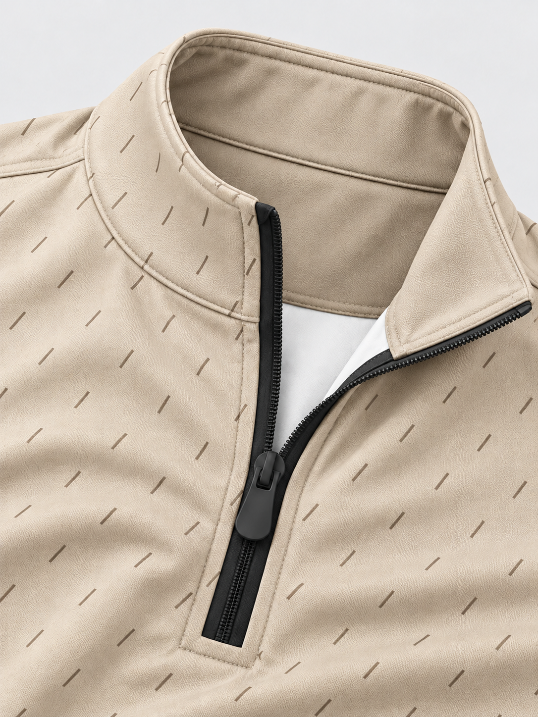 Ivory Beige Micro Dash Print Performance Golf Quarter-Zip Pullover