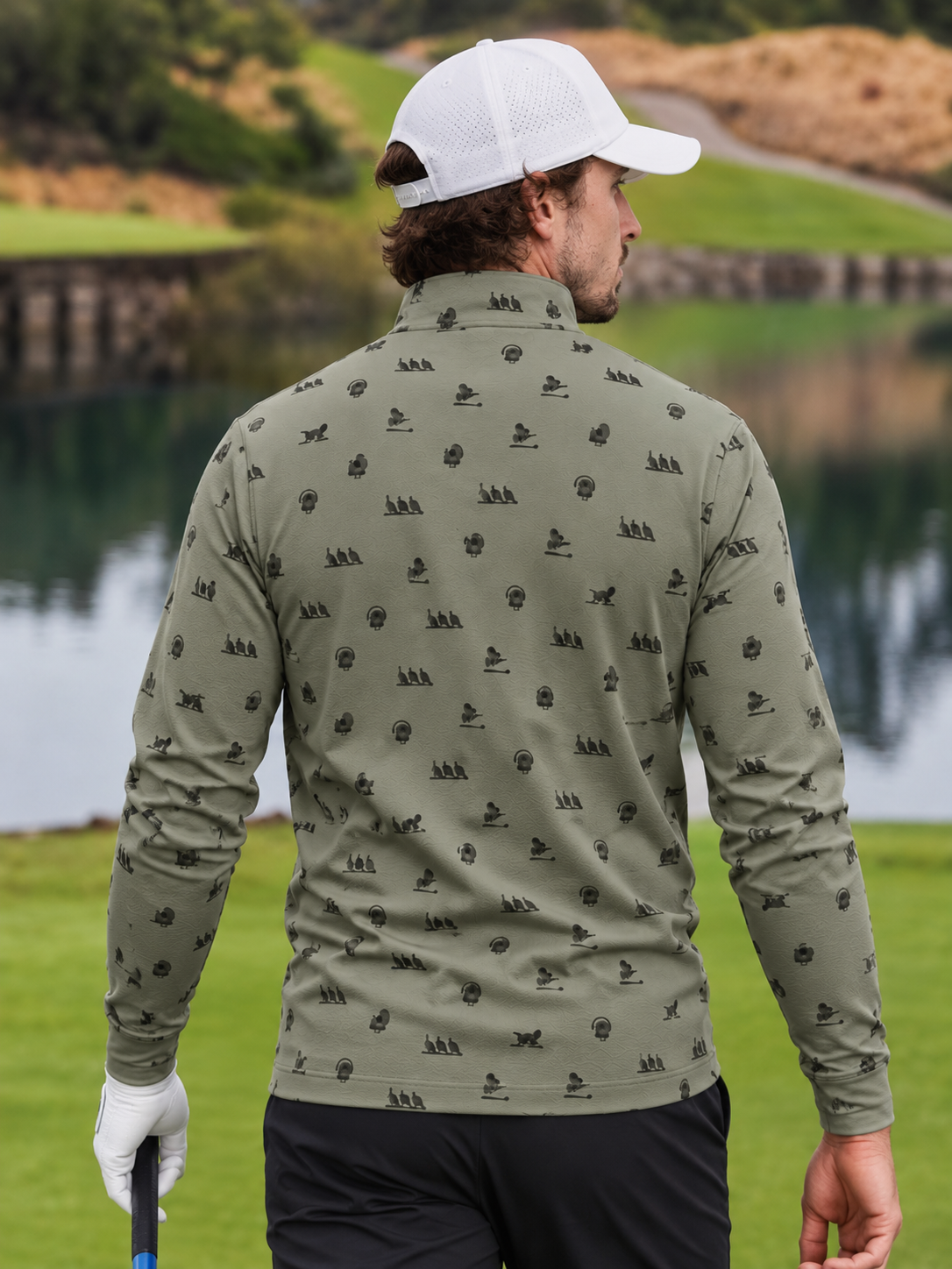 Sage Green Turkey Print Performance Golf Quarter-Zip Pullover