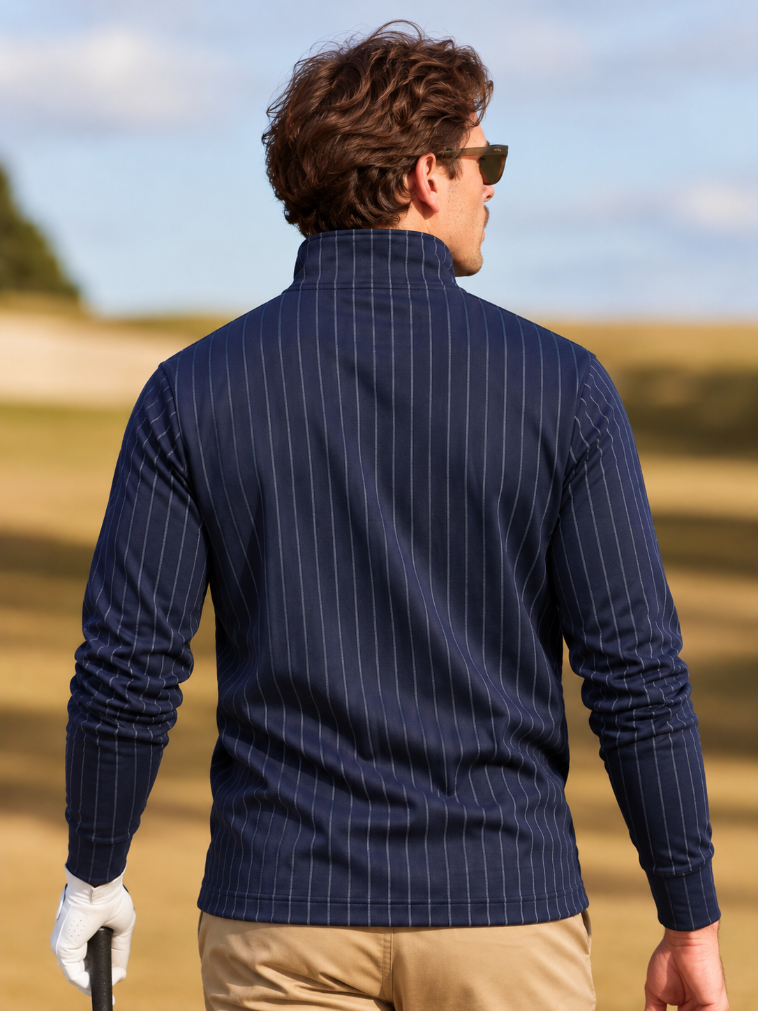 Navy Blue Pinstripe Performance Golf Quarter-Zip Pullover