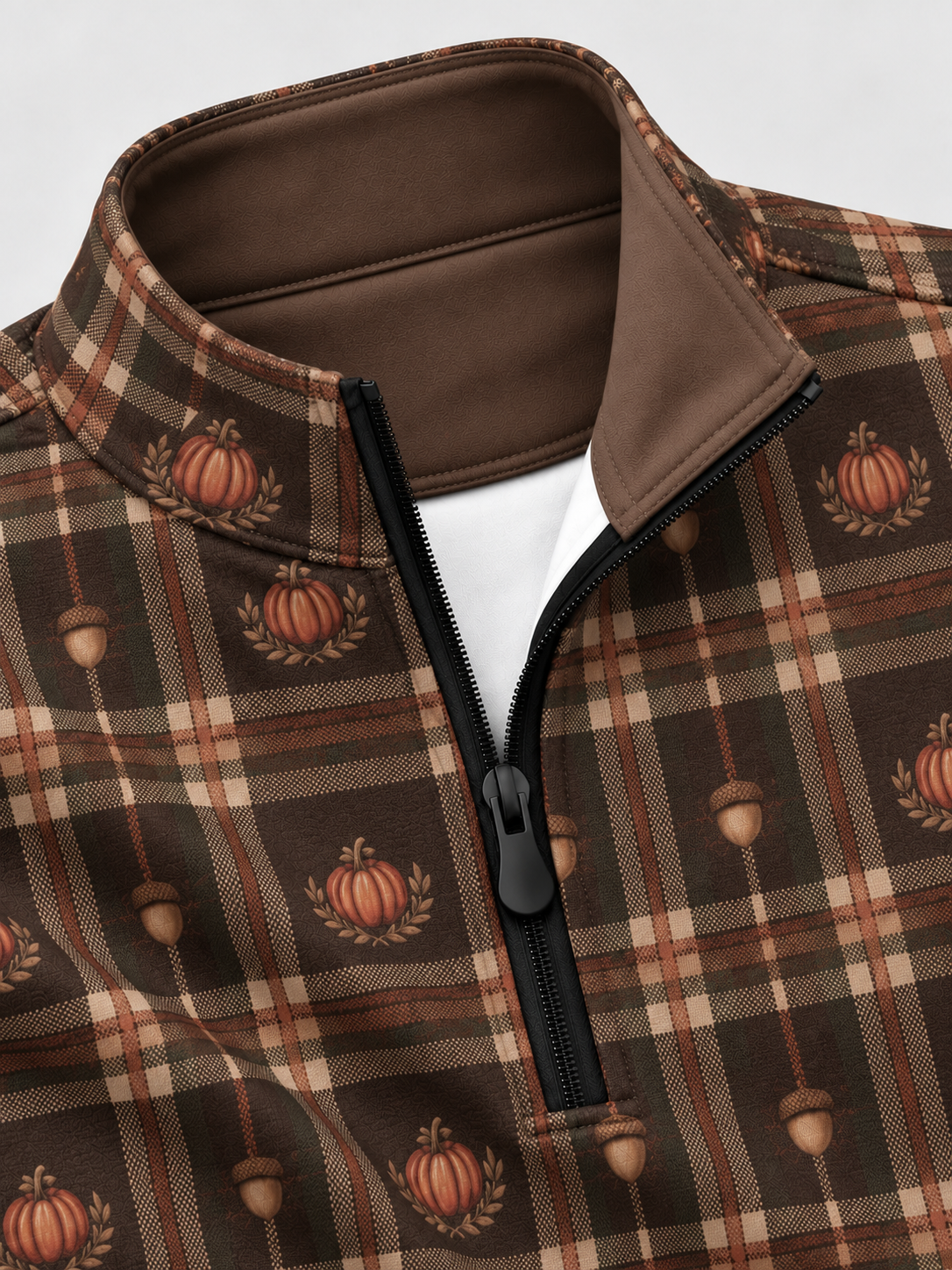 Thanksgiving Pumpkin Acorn Plaid Performance Golf Quarter-Zip Pullover