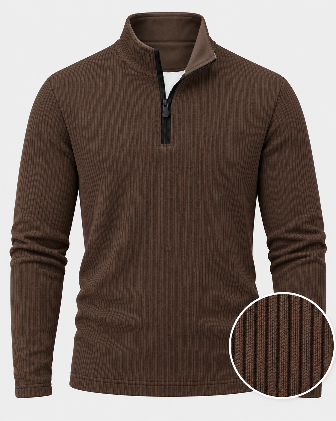 Chocolate Brown Ribbed Texture Print Performance Golf Quarter-Zip Pullover