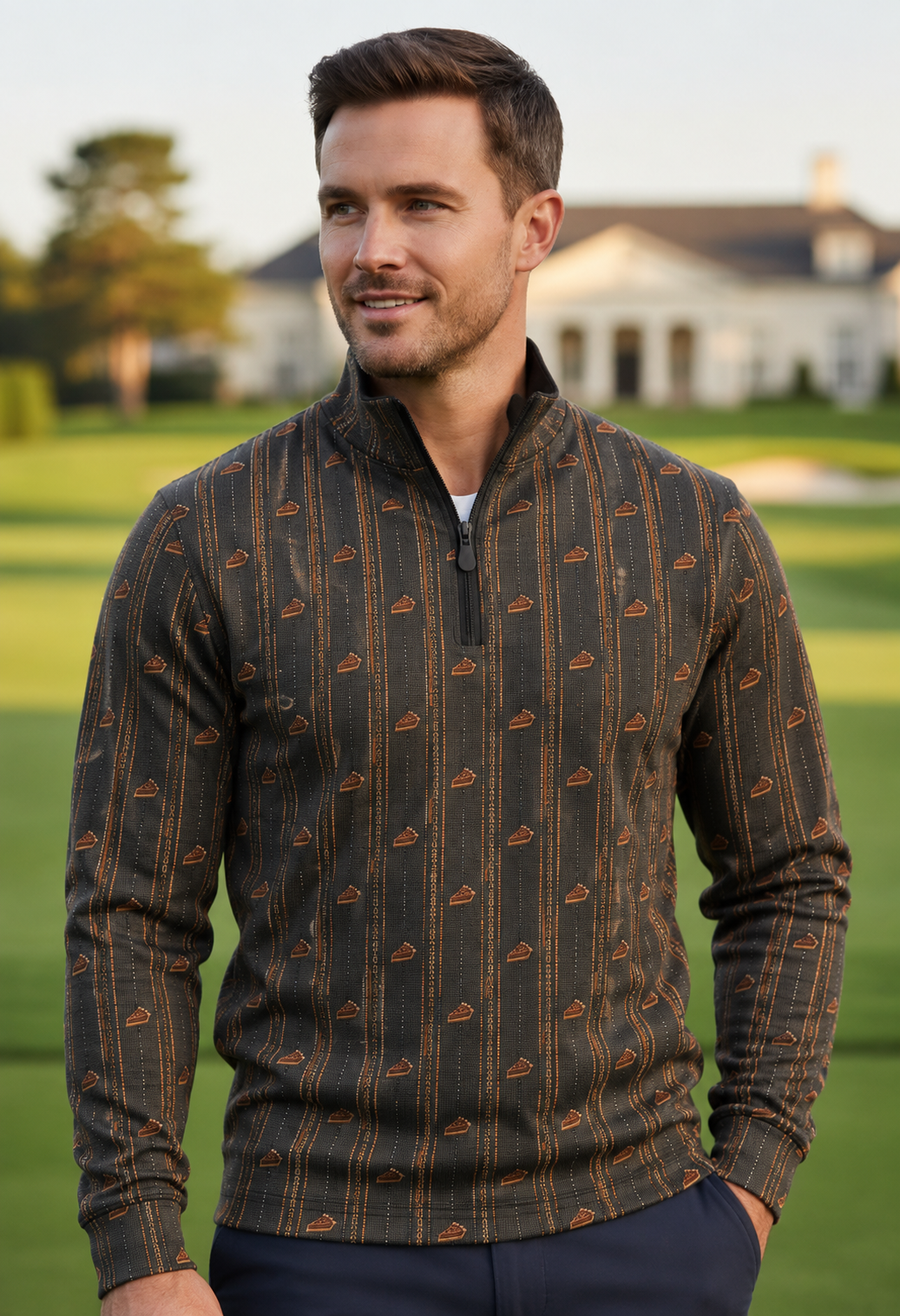 Vintage Pumpkin Pie Stripe Print Performance Golf Quarter-Zip Pullover