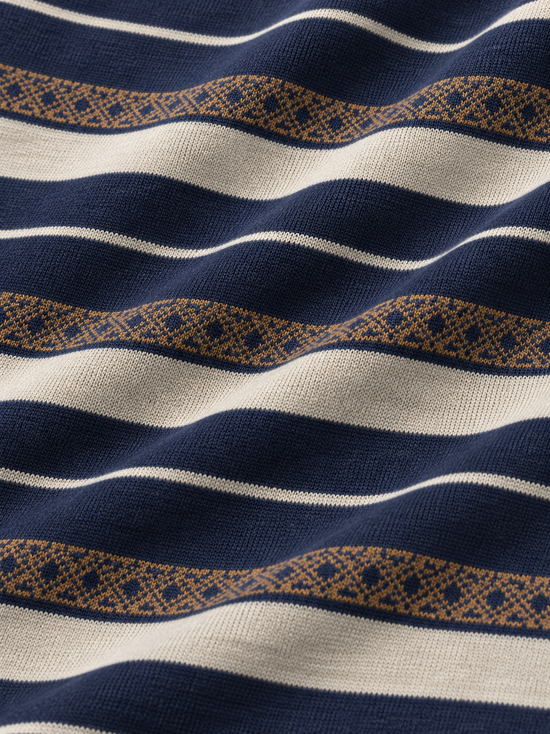 Navy Ivory and Gold Banded-Print Performance Golf Quarter-Zip Pullover