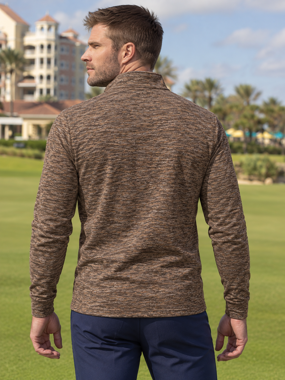 Walnut Slub-Knit Performance Golf Quarter-Zip Pullover