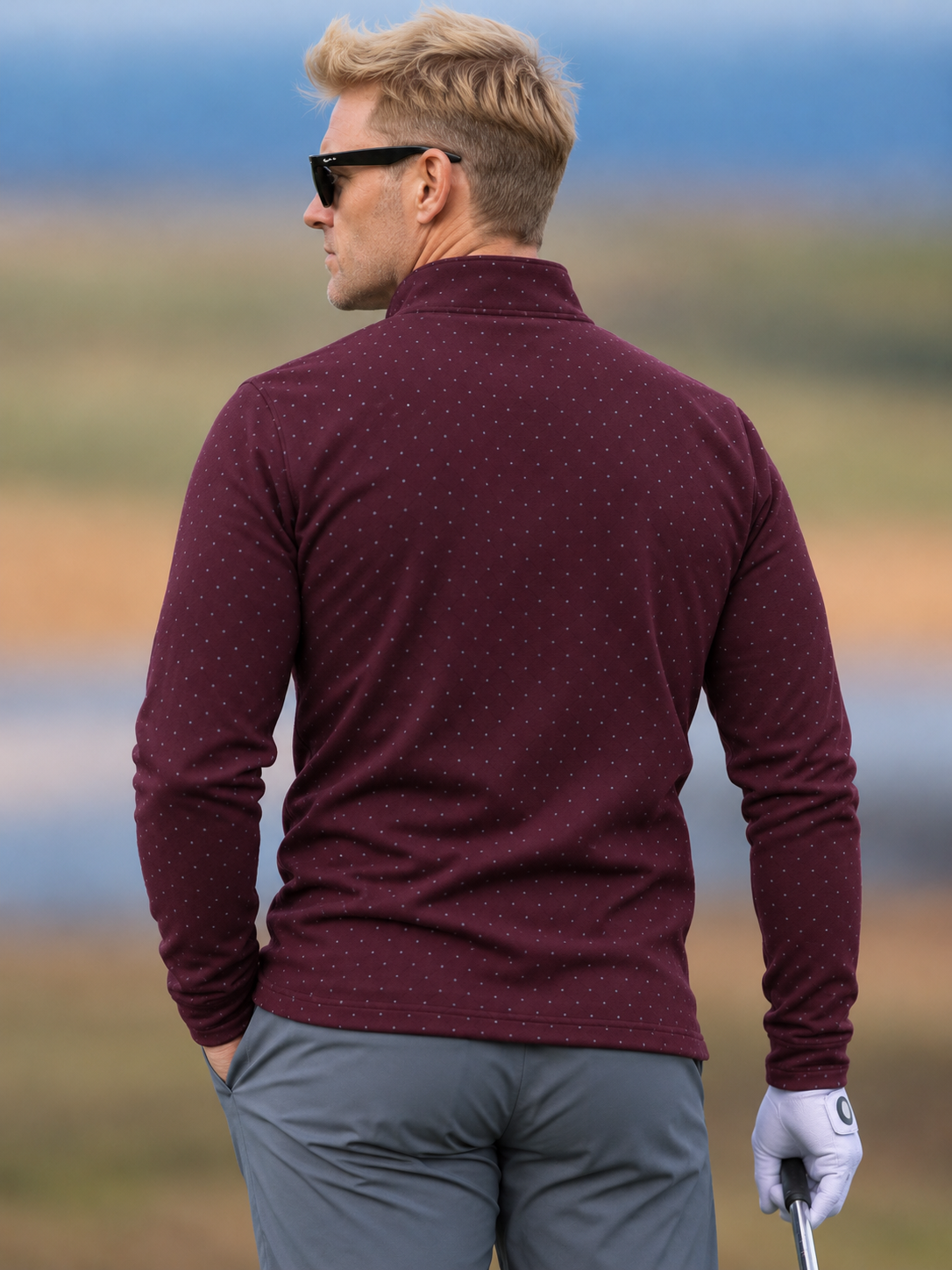Deep Plum Purple Micro Dot Print Performance Golf Quarter-Zip Pullover