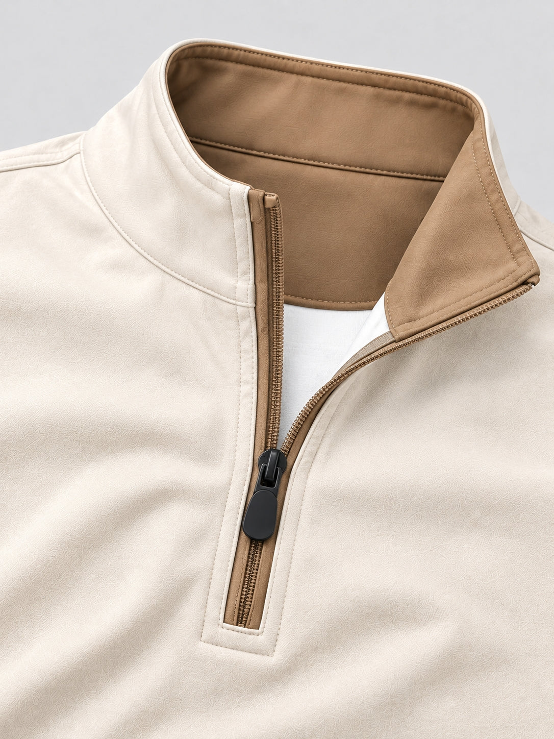 Cream Beige Textured Performance Golf Quarter-Zip Pullover