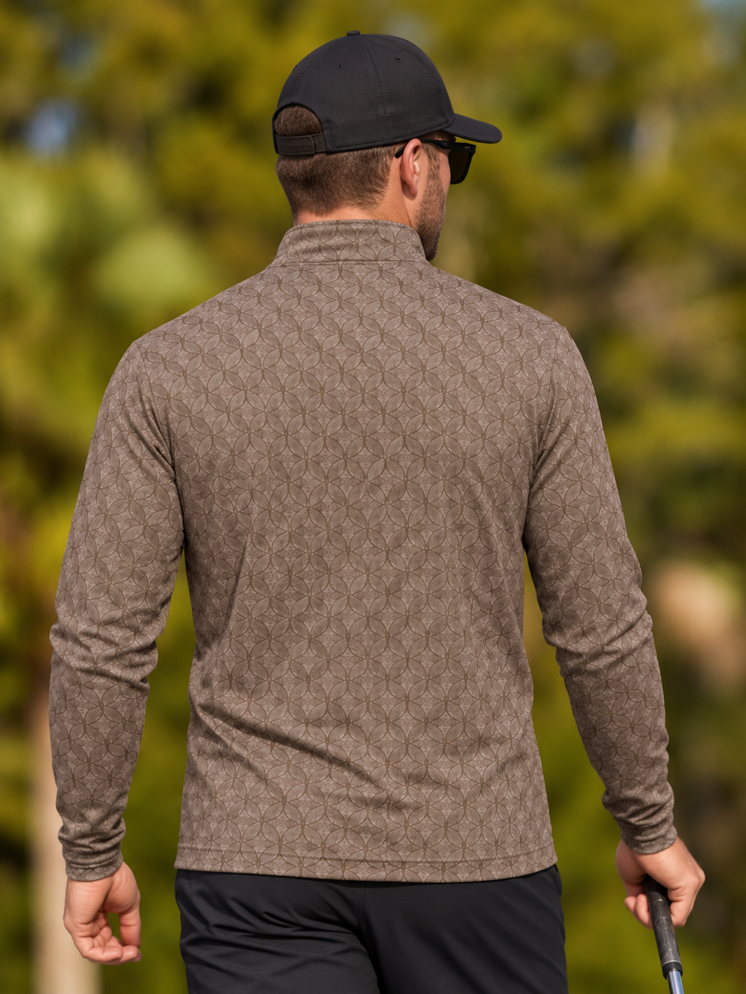 Taupe Brown Geometric Print Performance Golf Quarter-Zip Pullover
