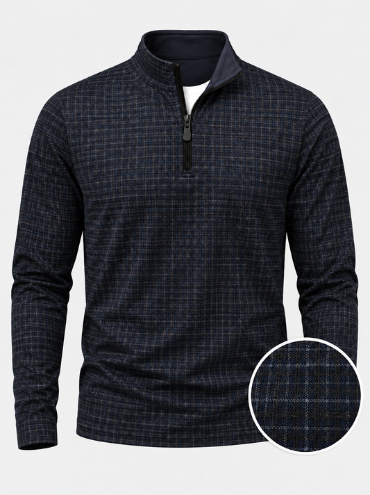 Navy Blue Plaid Performance Golf Quarter-Zip Pullover