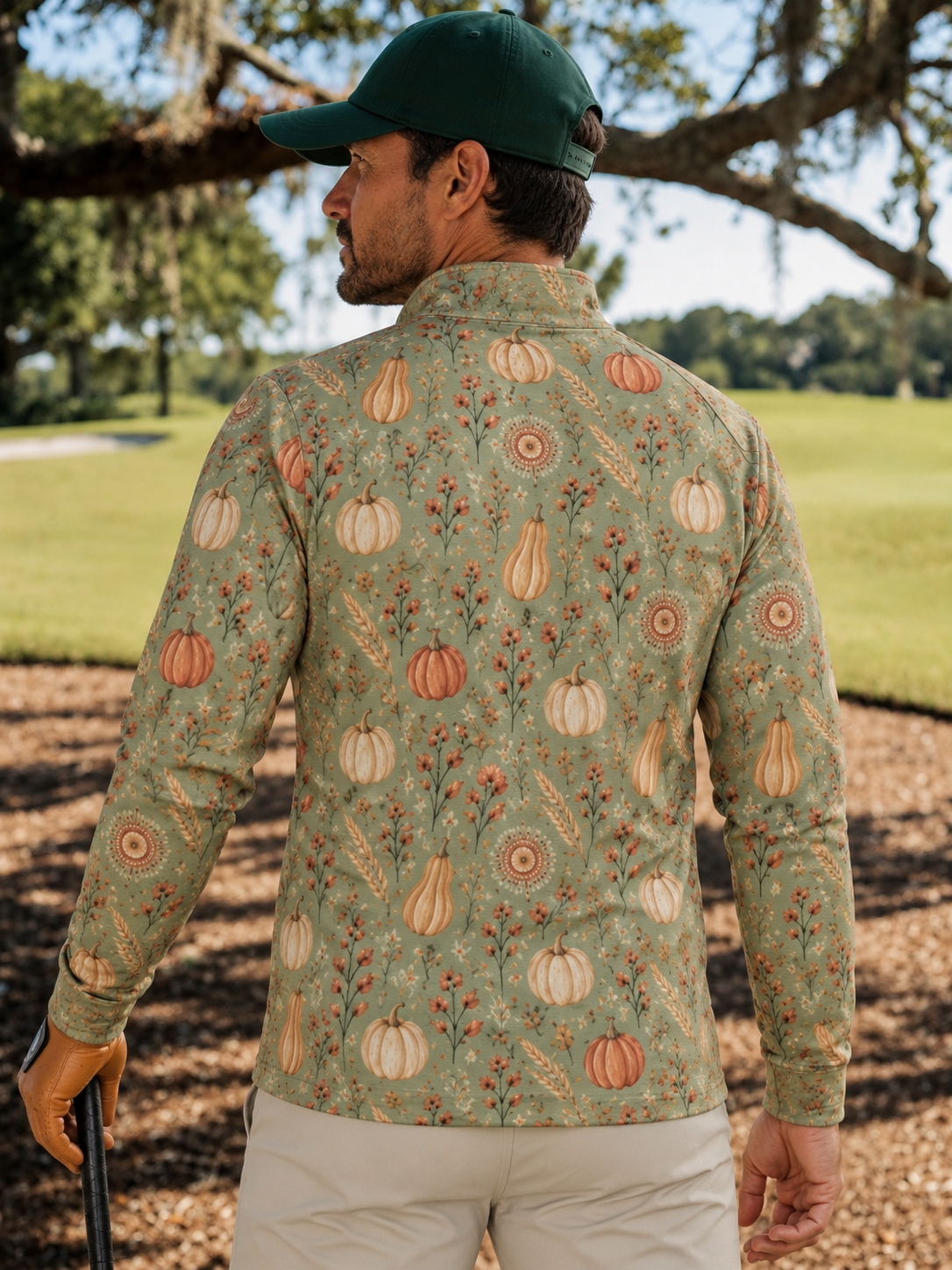 Sage Green Pumpkin Performance Golf Quarter-Zip Pullover