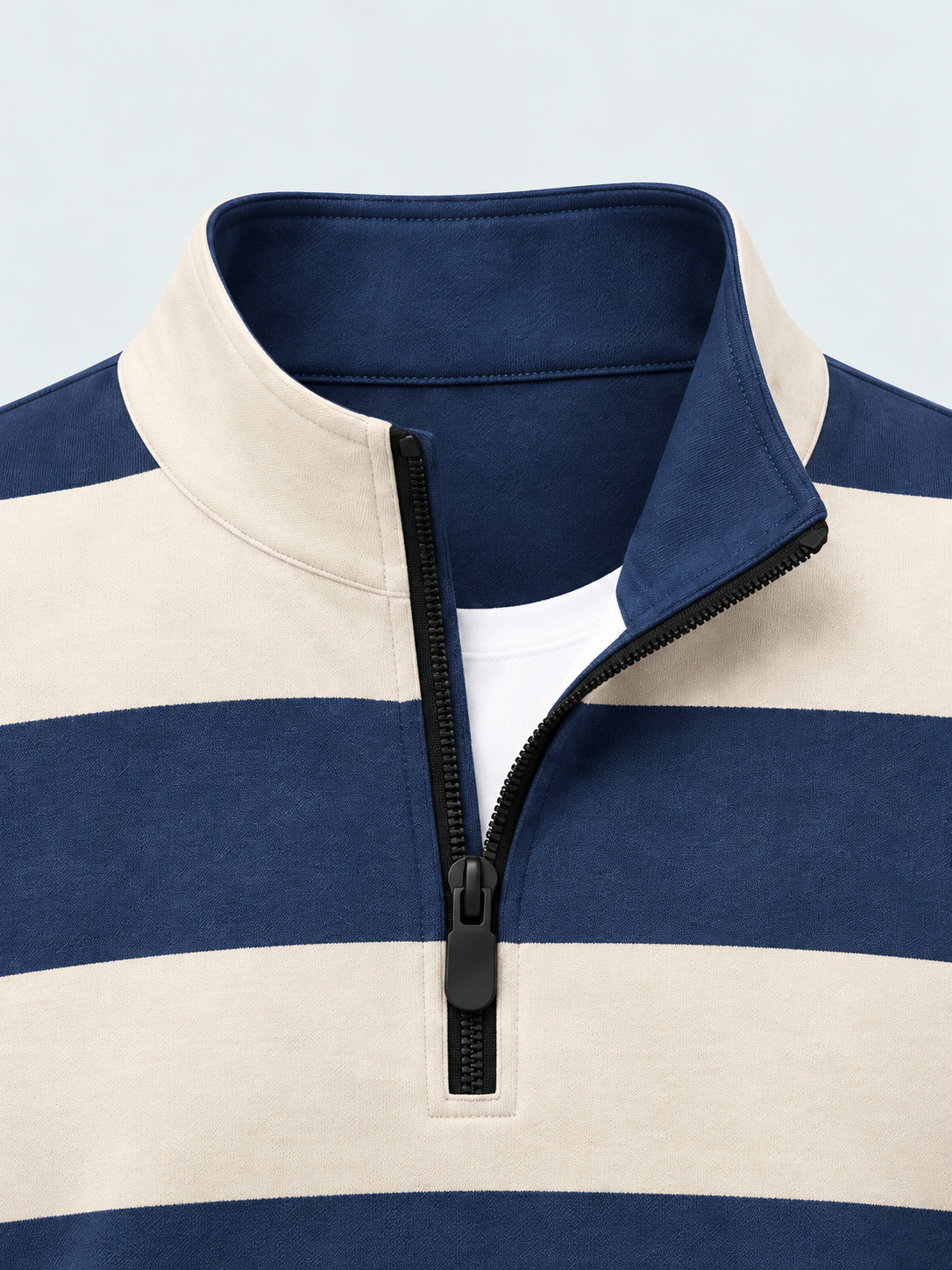 Navy Ivory Rugby-Stripe Performance Golf Quarter-Zip Pullover