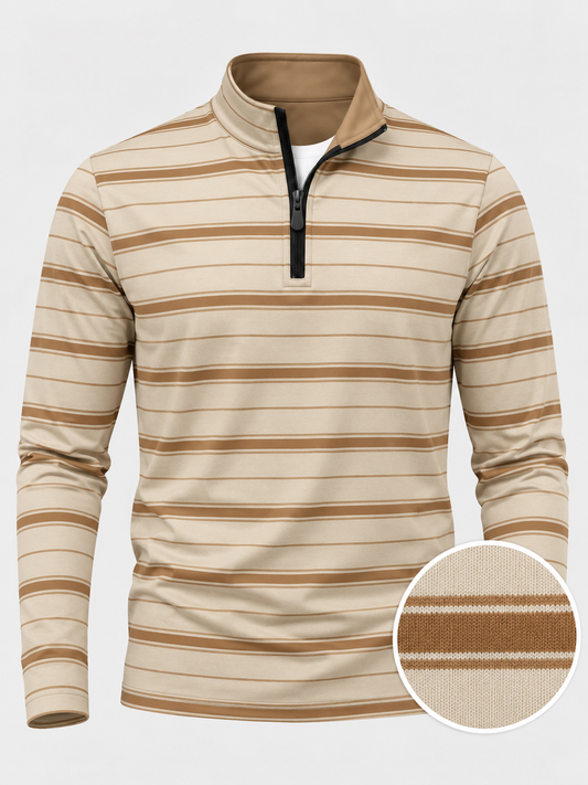 Ivory Camel Pinstripe Performance Golf Quarter-Zip Pullover