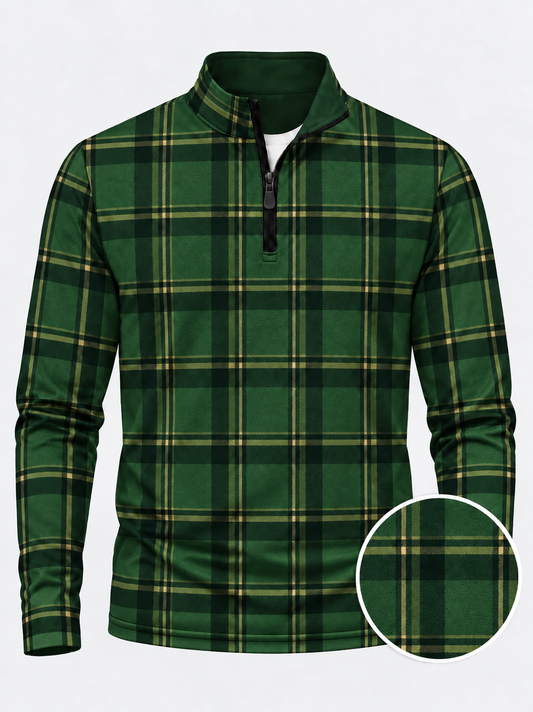 Forest Green Tartan Plaid Performance Golf Quarter-Zip Pullover