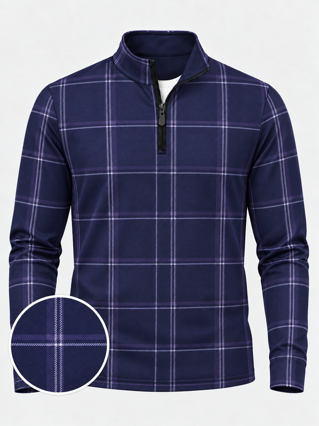 Navy Lavender Windowpane Plaid Performance Golf Quarter-Zip Pullover