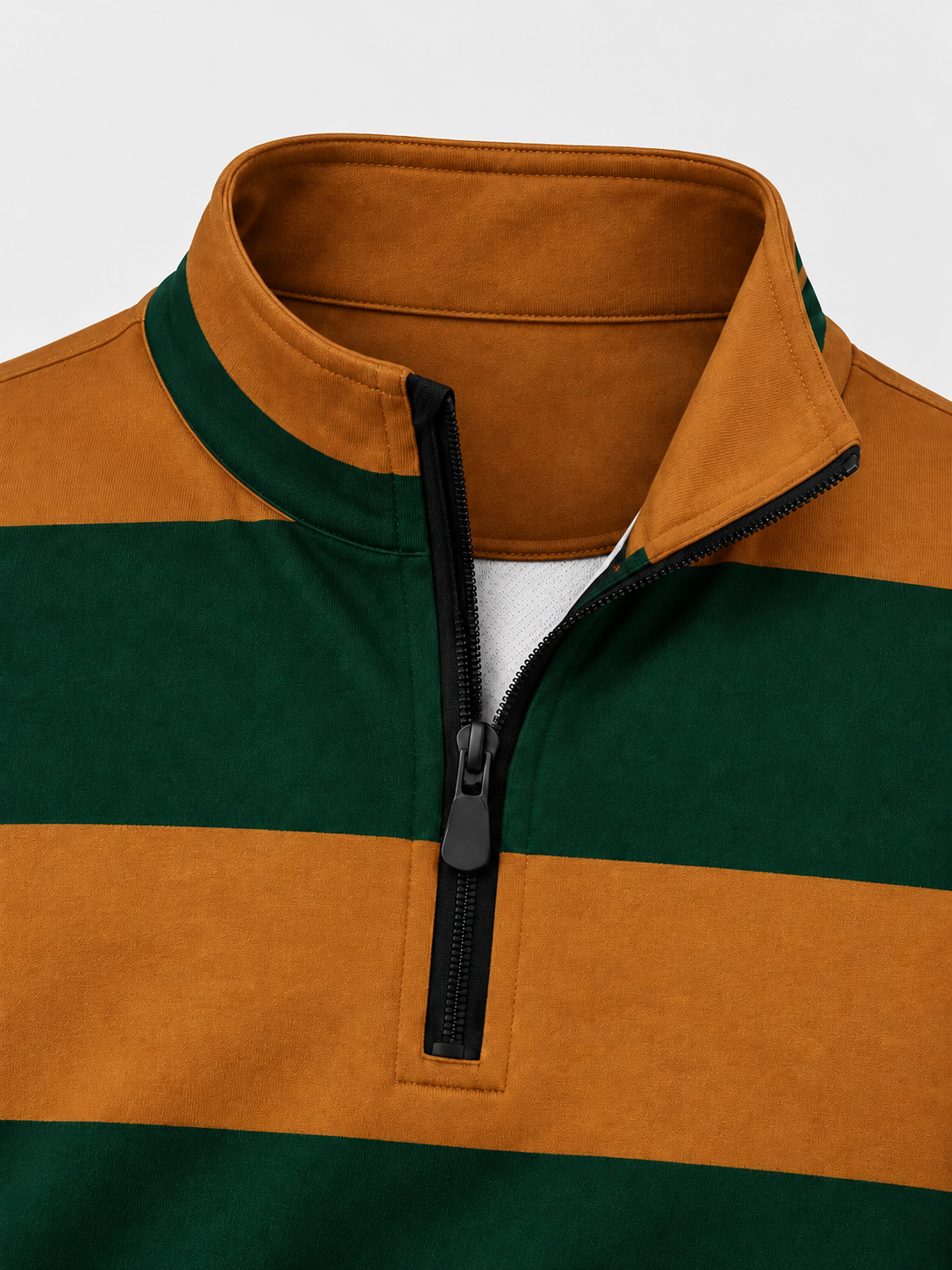 Pine Green and Mustard Rugby-Stripe Performance Golf Quarter-Zip Pullover
