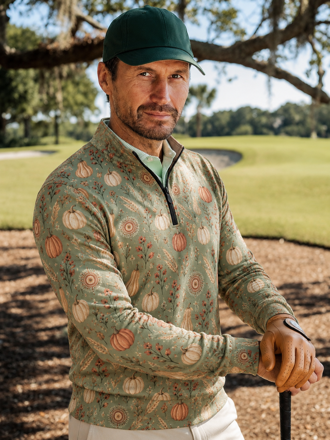 Sage Green Pumpkin Performance Golf Quarter-Zip Pullover