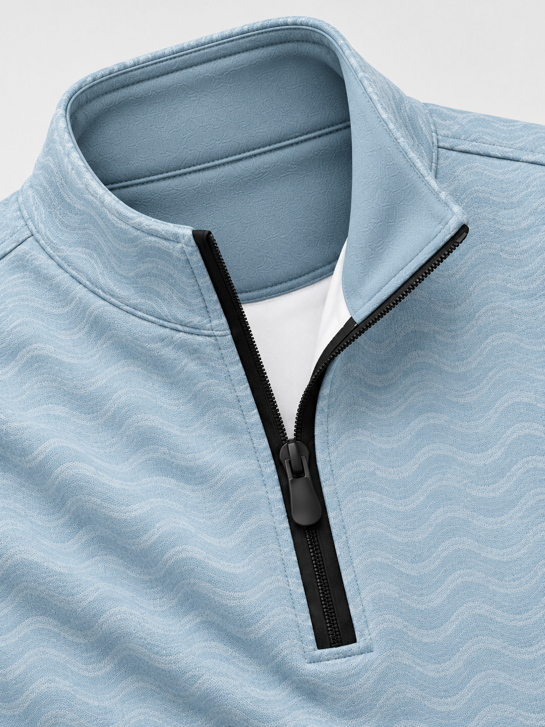 Ice Blue Wave Texture Print Performance Golf Quarter-Zip Pullover