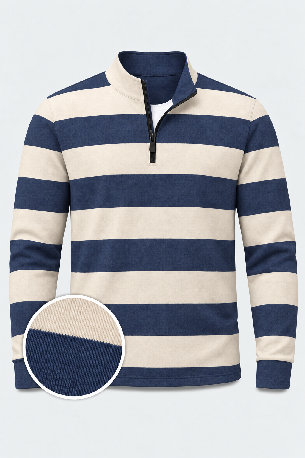 Navy Ivory Rugby-Stripe Performance Golf Quarter-Zip Pullover