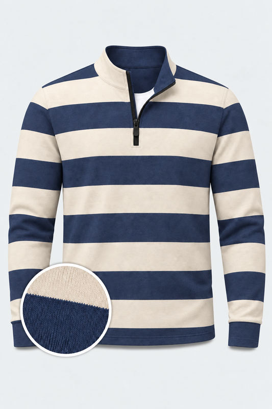 Navy Ivory Rugby-Stripe Performance Golf Quarter-Zip Pullover