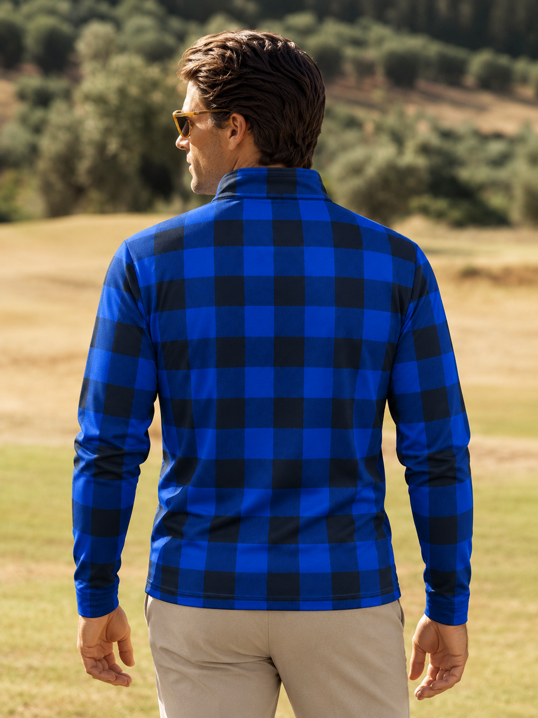 Blue Buffalo Check Performance Golf Quarter-Zip Pullover