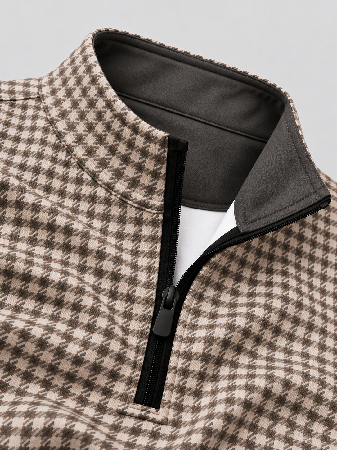Brown Houndstooth Performance Golf Quarter-Zip Pullover