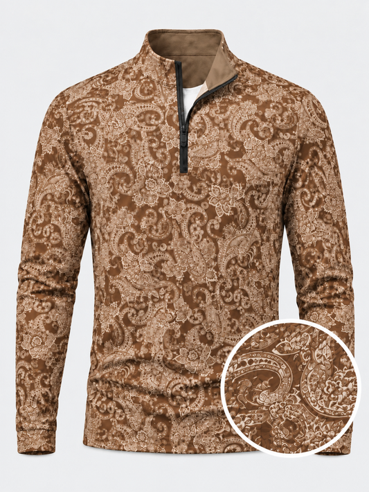 Mocha Heritage Paisley Performance Quarter-Zip Pullover