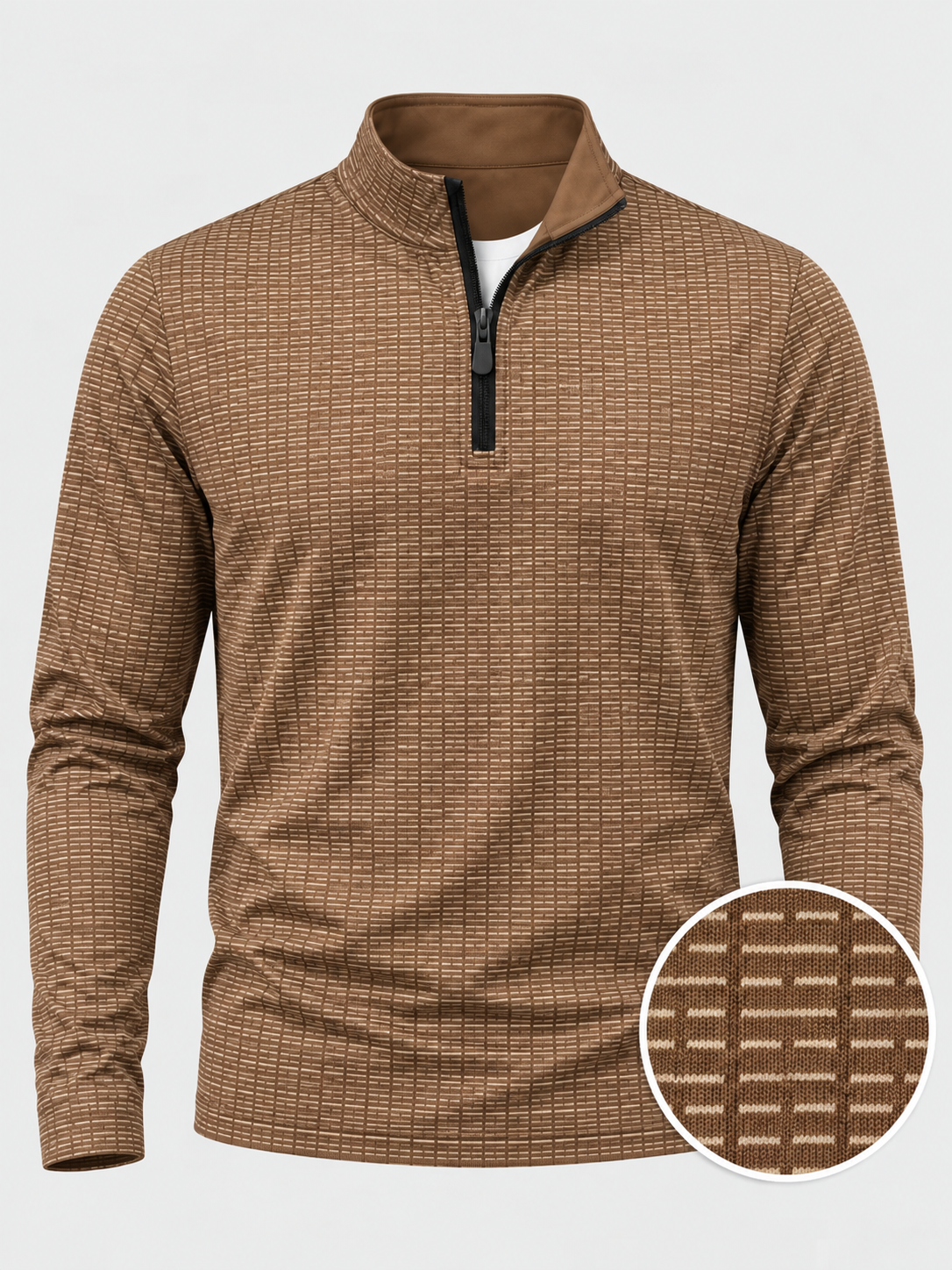 Brown Textured Print Performance Golf Quarter-Zip Pullover