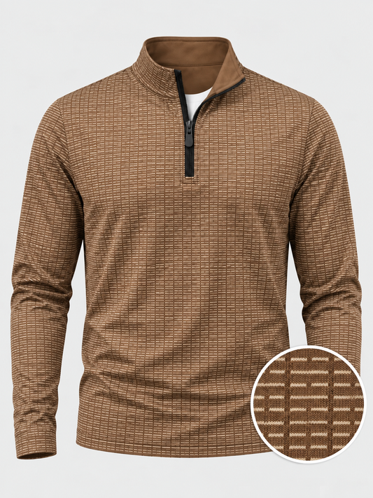 Brown Textured Print Performance Golf Quarter-Zip Pullover