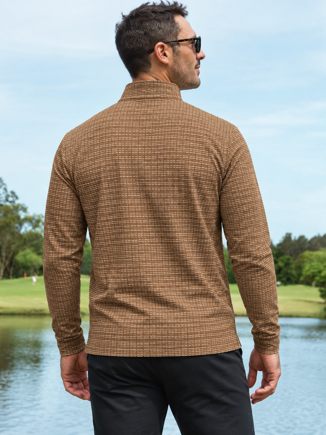 Brown Textured Print Performance Golf Quarter-Zip Pullover